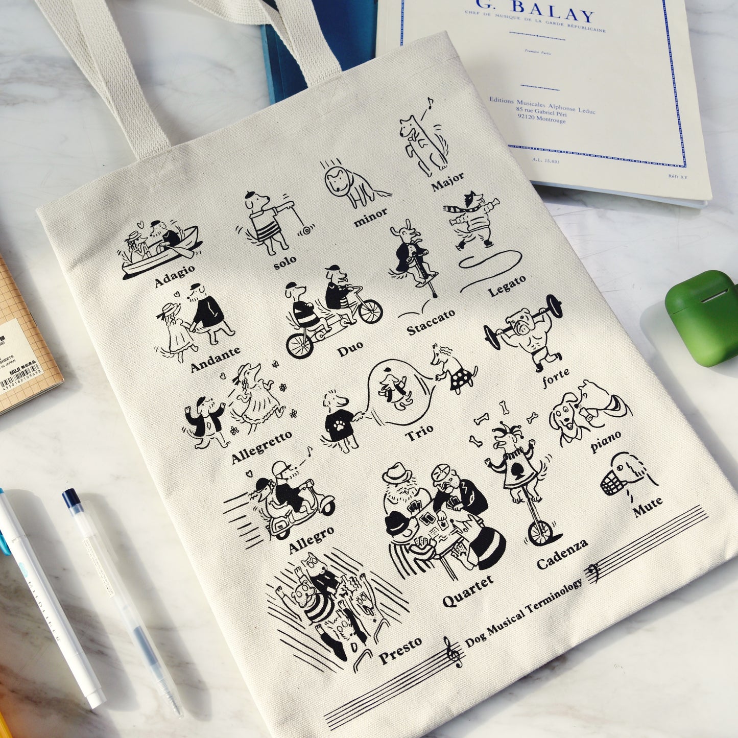 Dog Musical Terminology Tote Bag