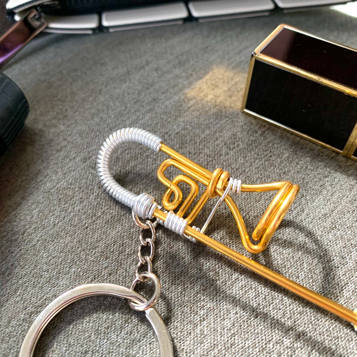 Trombone Wire Art Instrument Keychain