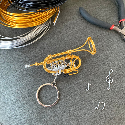 Rotary Trumpet Wire Art Instrument Keychain