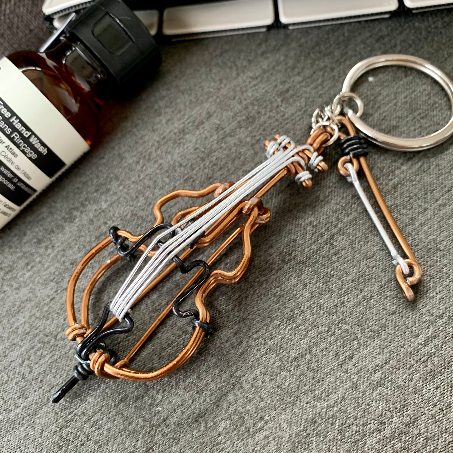 Double Bass Wire Art Instrument Keychain