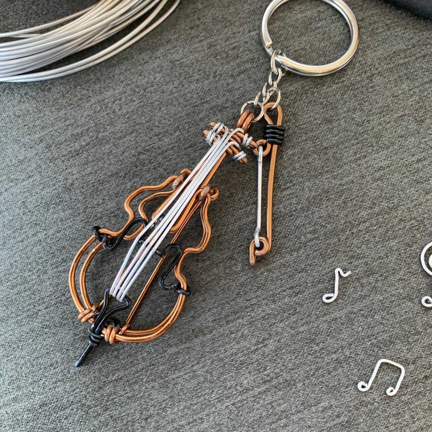 Double Bass Wire Art Instrument Keychain