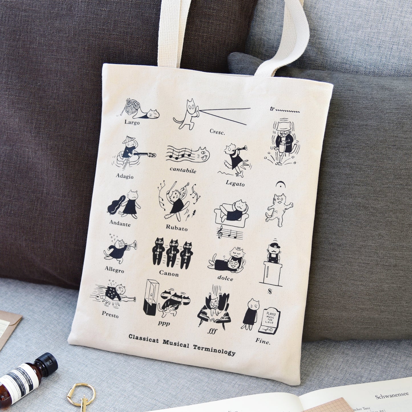 Cat Musical Terminology Tote Bag