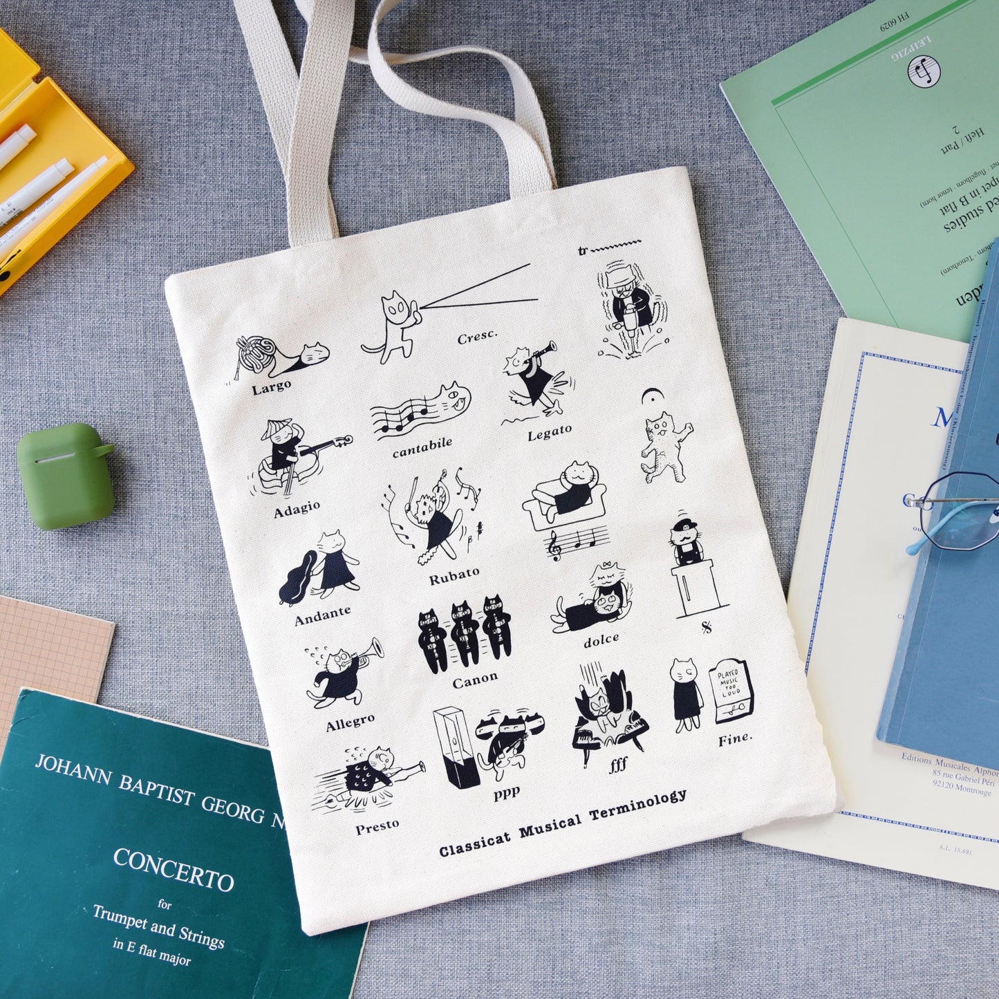 Cat Musical Terminology Tote Bag