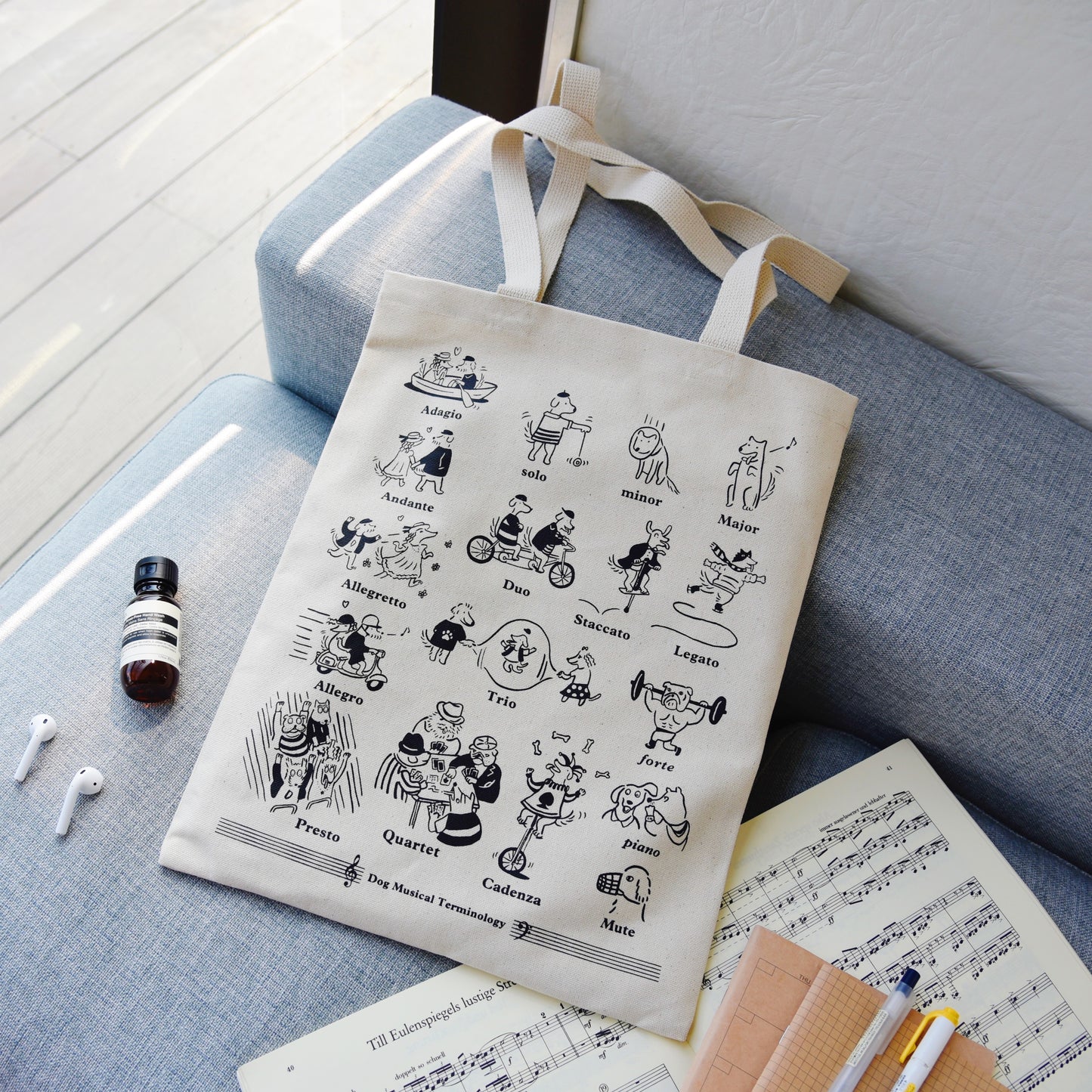 Dog Musical Terminology Tote Bag