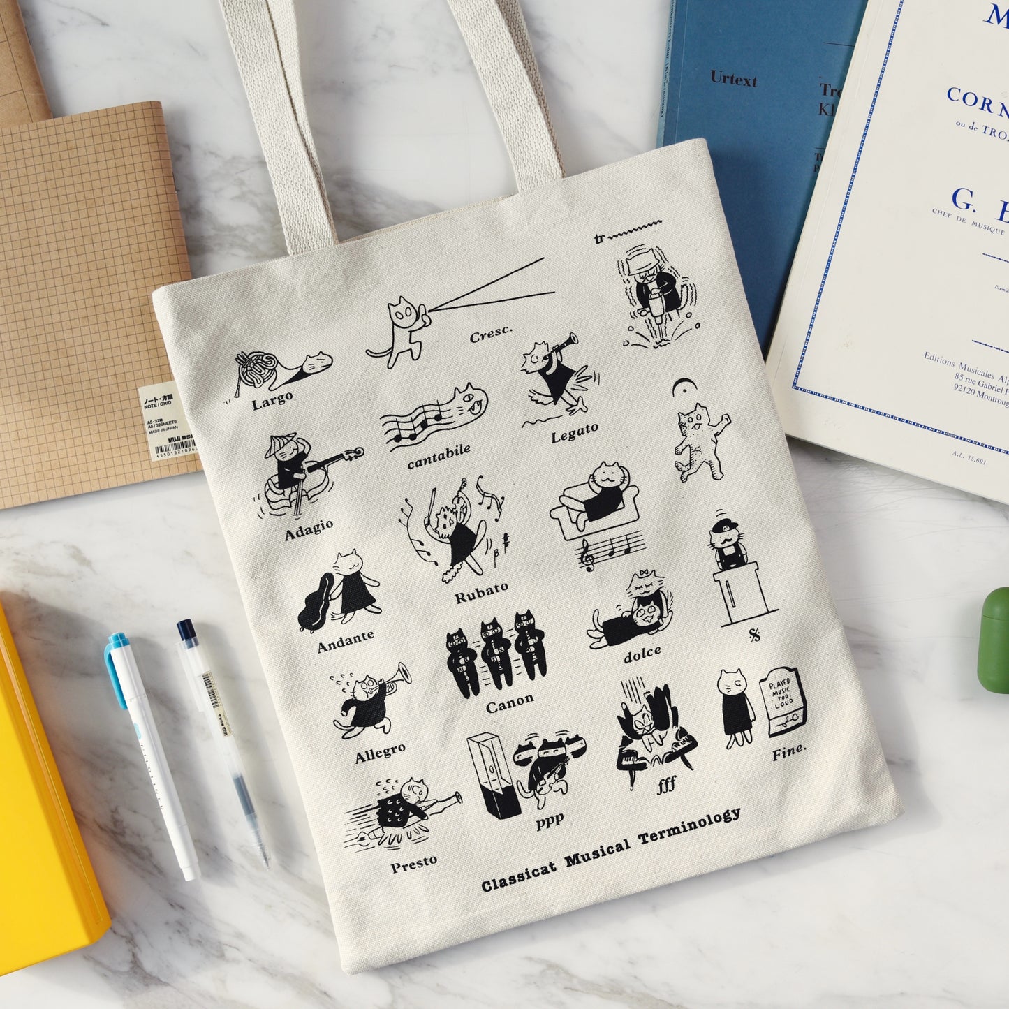 Cat Musical Terminology Tote Bag