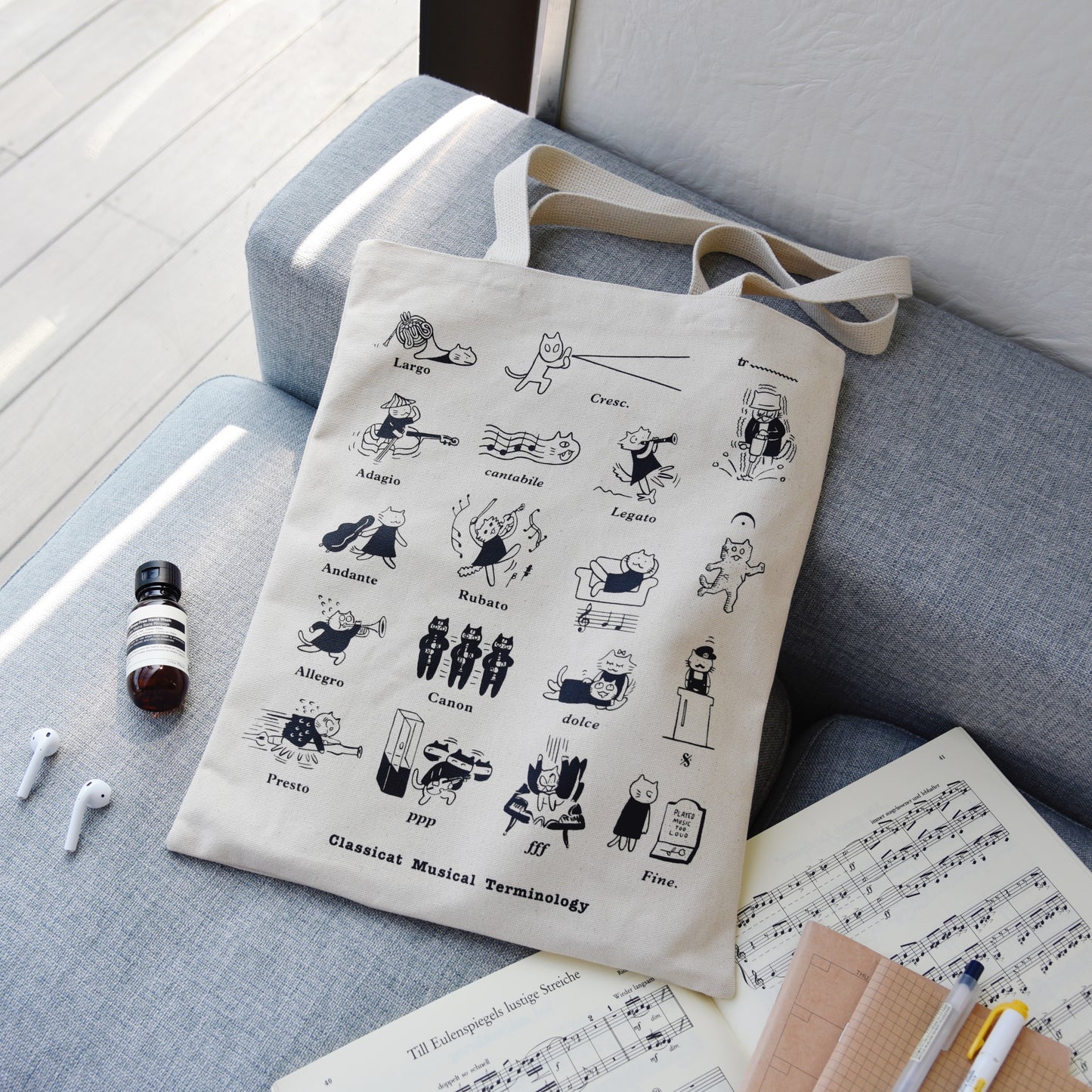 Cat Musical Terminology Tote Bag