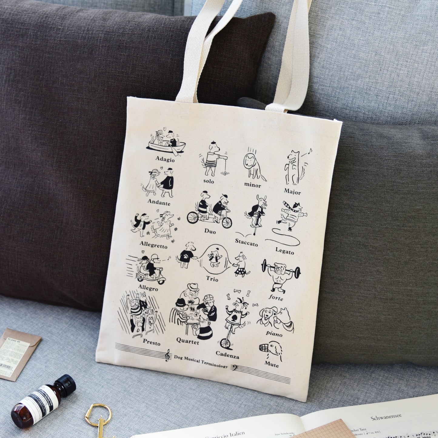 Dog Musical Terminology Tote Bag